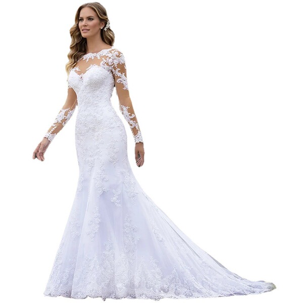 Long -sleeved wedding dress 2025 new bride lace lace body round neck…