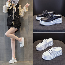 2025坡跟包头拖鞋女牛皮内增高无后跟懒人一脚蹬皮拖鞋女拖厚底