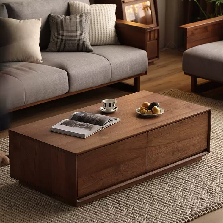 北美黑胡桃木茶几矮桌电视柜茶几组合北欧小户型实木茶桌客厅家用
