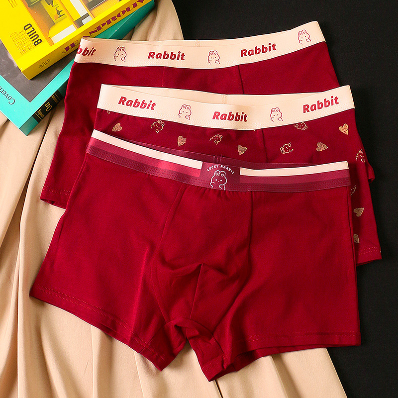 Caja de regalo, ropa interior, calzoncillos tipo bóxer para hombre, calzoncillos tipo bóxer de algodón puro, ropa interior de boda con estampado de conejo bonito, año animal