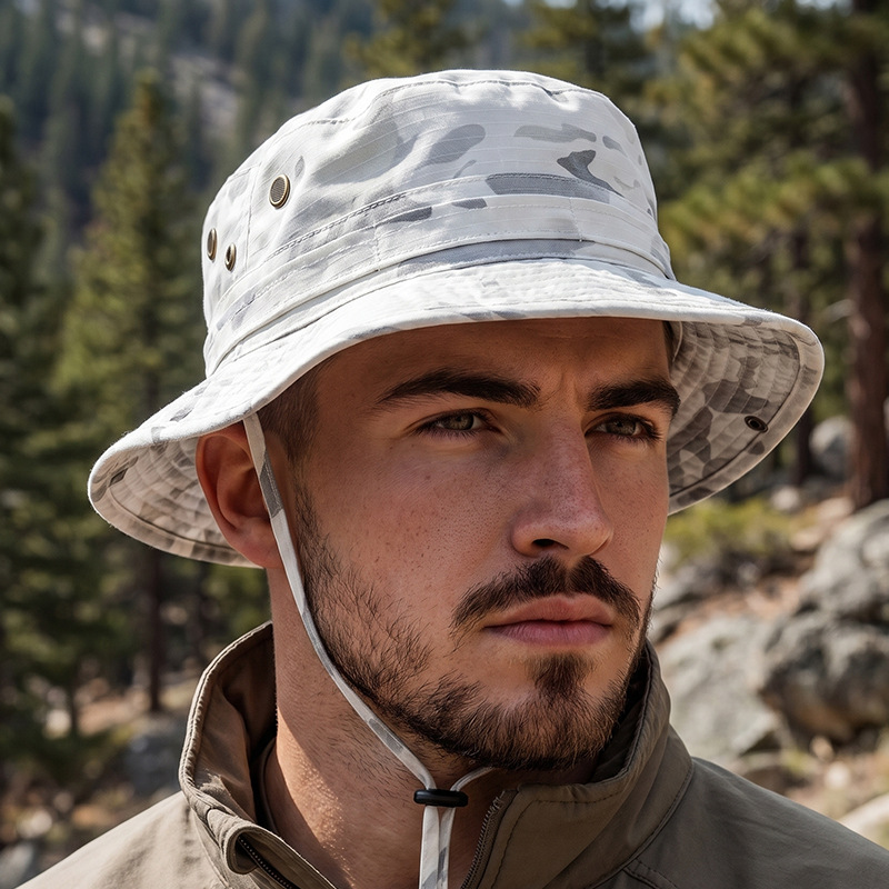 Cross-Border Camouflage Snow Camouflage Second-Generation Tactical Beanie Hat with Large Brim for Sun Protection, Outdoor Use, Mountaineering, and Fishing