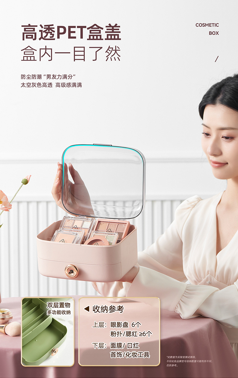 网红化妆品收纳盒防尘口红面膜护肤品储物盒桌面抽屉式