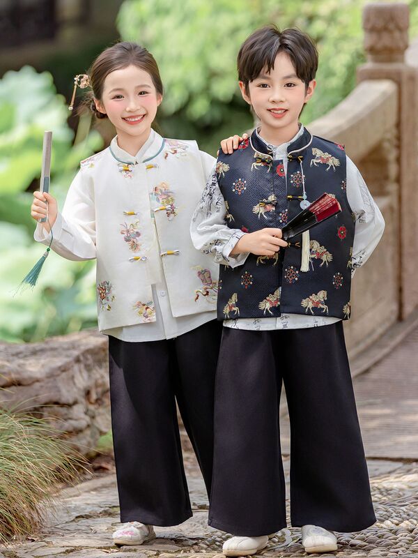 汉服男童夏季中国风古装日常高端女童唐装套装中式国学儿童演出服|undefined