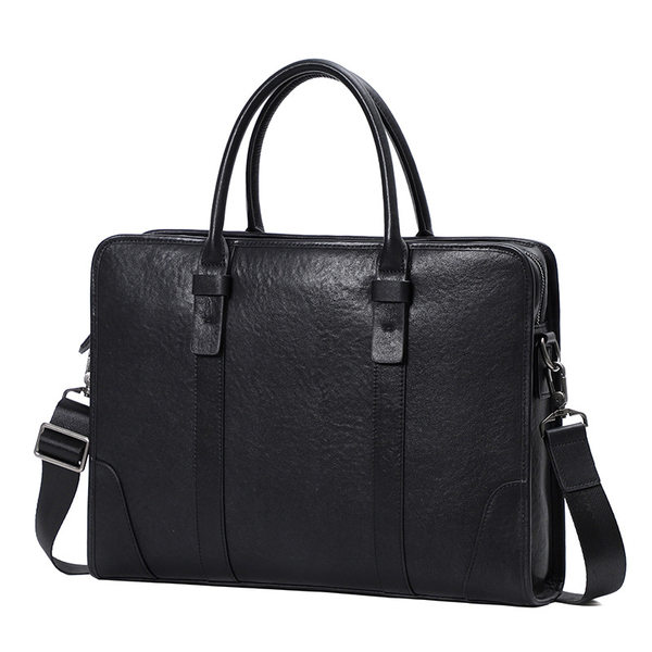 Túi xách tay nam da bò thật công sở đựng laptop 14 inch, 38×8×28 cm — Màu Đen thuộc da bình thường bên trong màu đen, Lớp lót flannel cao cấp, Lớp lót nỉ flannel cao cấp cầm tay màu đen