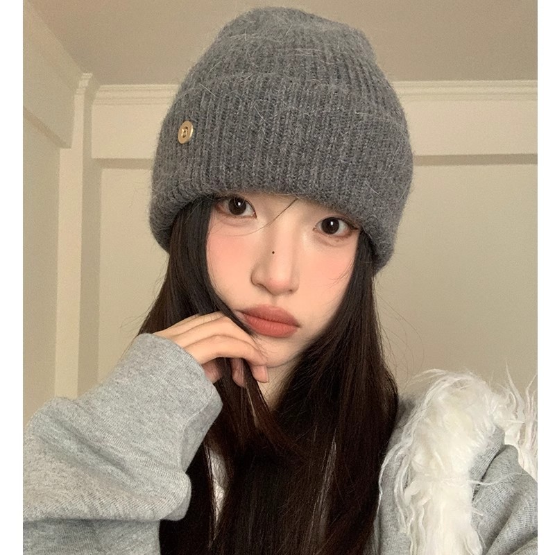 韩版纯色显脸小针织帽子女2025新款秋冬大头围保暖毛线帽包头冷帽|undefined
