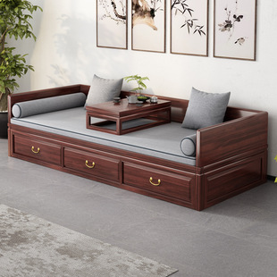 New Chinese-style Ebony Luohan Bed Solid Wood Push-pull Bed Living Room Cottage Telescopic Storage with Drawer Box Sofa Bed
