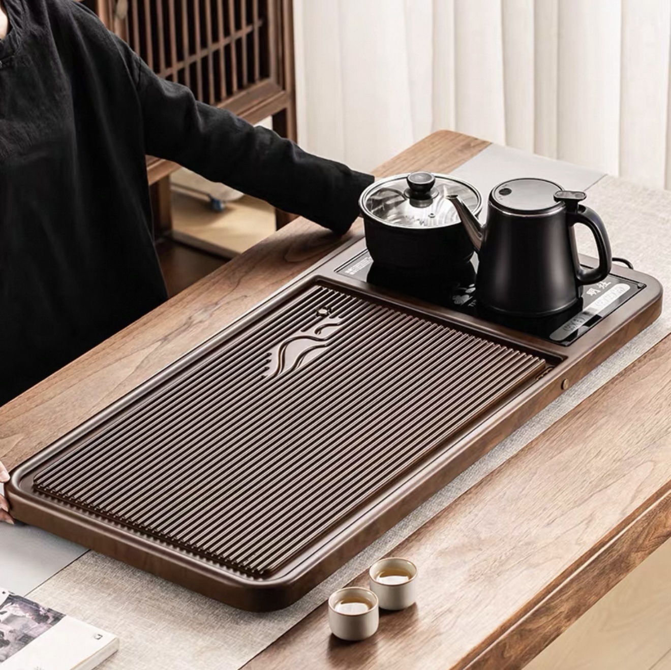 实木茶盘家用客厅高档全自动上水一体泡茶台电木纹茶盘带排水木盘