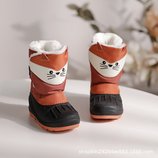 Cross-Border Export Export to Europe and the United States Cartoon Fleece-Lined Warm Non-Slip Waterproof Snow Boots for Men, Women, Small and Medium-Sized Kidsren, Cotton Shoes