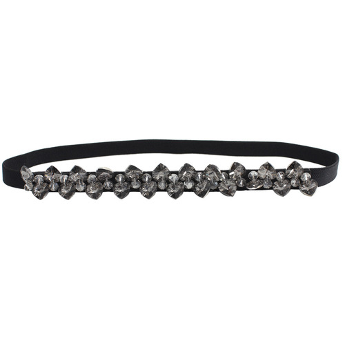 Snap elastic belt for women decorated with rhinestones and crystals for dresses, versatile elastic thin belt, black girdle