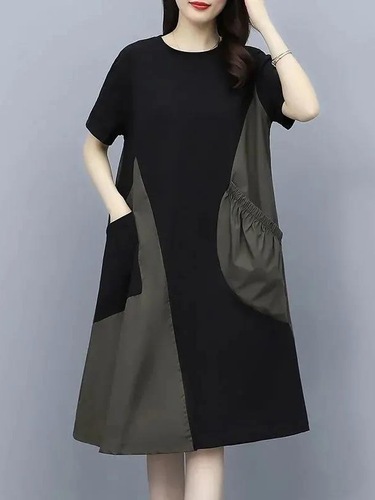 Summer New Style Skimming and Slimming Splicing Dress Fashion Plus Size Loose and Trendy Youthful Medium Length Skirt