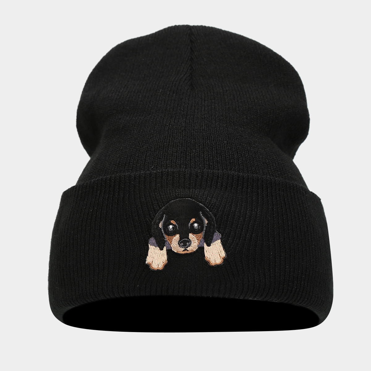 Ins lindo cachorro cabeza de pegatina sombrero de punto otoño invierno estilo callejero de la moda de la pelo sombrero pareja sombrero negro image 10