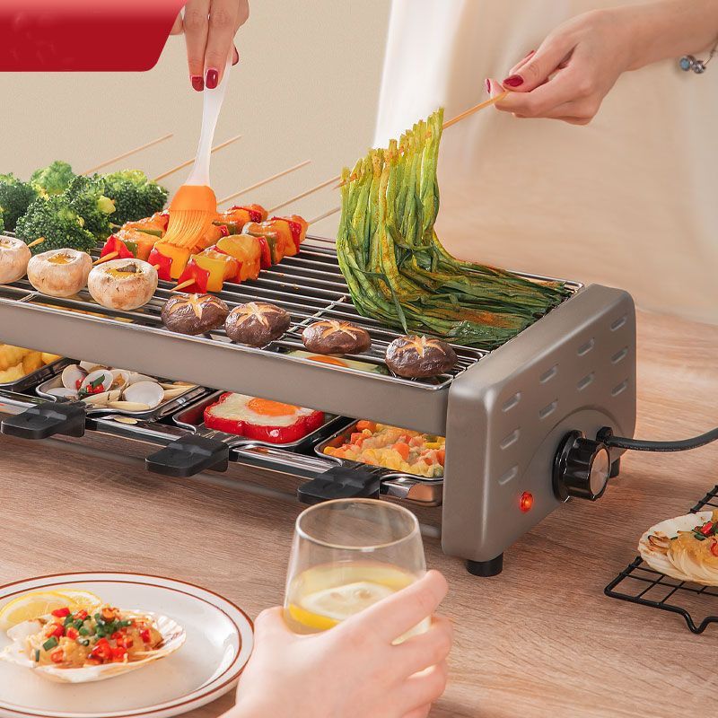 电烧烤炉家用双层烧烤架烤盘无烟烤肉炉烤串家庭室内多功能两层