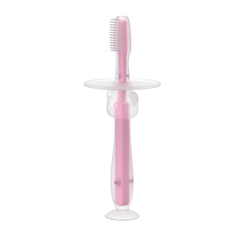 Bebé de entrenamiento de silicona tridimensional cepillo de dientes de mama de pie ventosa cepillo de dientes de silicona recubrimiento de lengua cepillo de pelo suave deflector cepillo de seguridad image 7