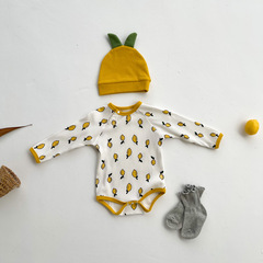 INS Style Infants' Spring and Autumn Lemon Full Print Potty Suit for Newborns (Unisex) Long Sleeve Bodysuit Climbing Suit
