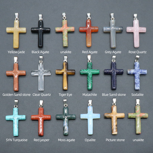 1488-Natural crystal 40mm large round cross pendant diy necklace pendant keychain jewelry wholesale