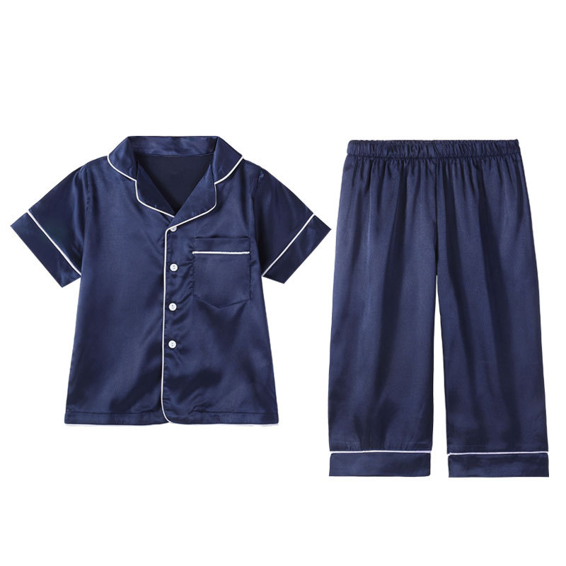 네이비 잠옷 반팔 탑 + 긴 바지