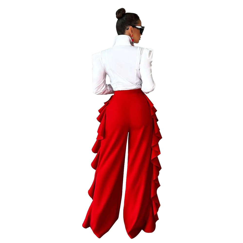Women's Ruffled High-Waisted Wide Leg Pants Casual Formal High Waist Trousers For Spring Autumn Summer Regular Fit Polyester_ecoleips.com