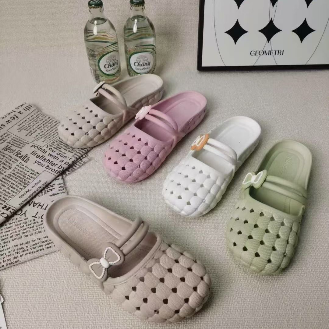 여성용 바오터우 반슬리퍼, 여름용 부드러운 밑창 실내외 겸용 샌들, 캐주얼 미끄럼 방지 비치 샌들, 원피스 디자인, 직배송