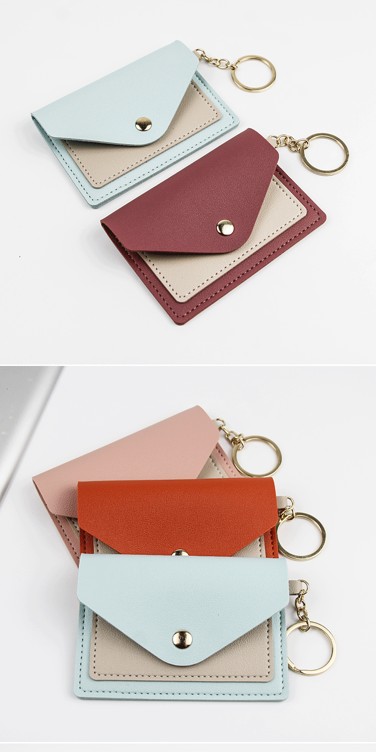 PU Leather Material Color Block Pattern Women's All Seasons Pu Leather Color Block Cute Square Flip Cover Card Holder