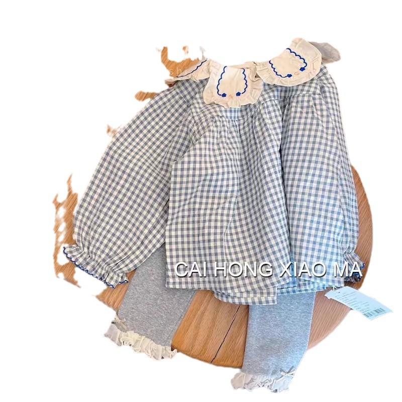 Estrella de niños niñas camisa a cuadros fresca 2025 nuevo estilo de moda camiseta de primavera y otoño set