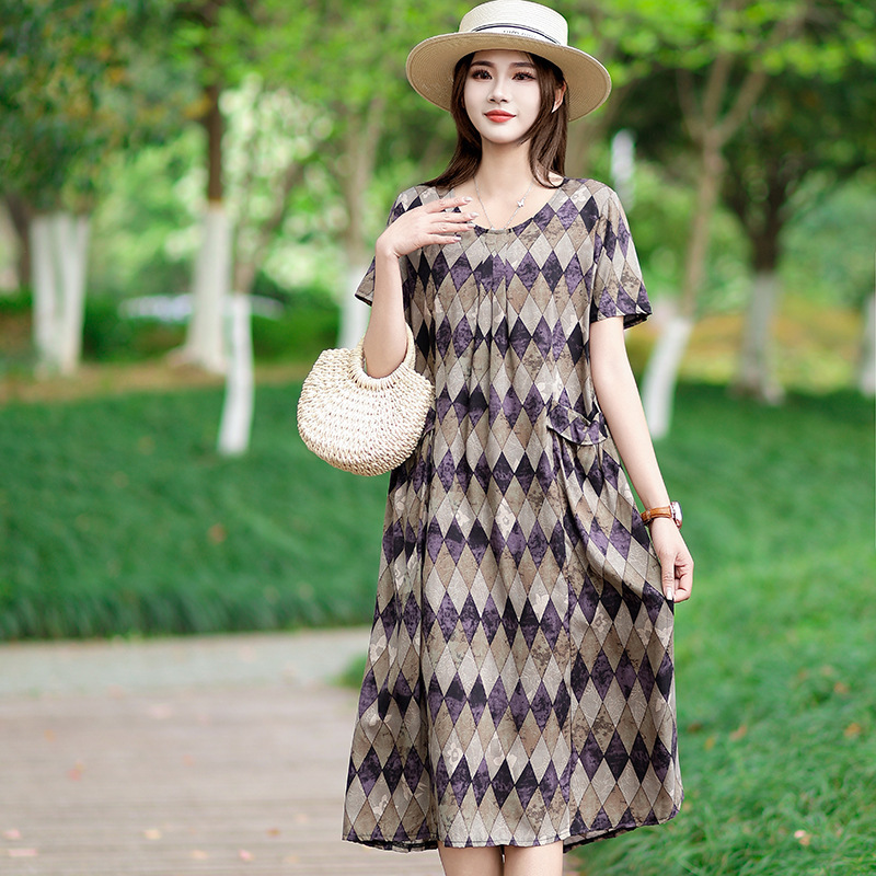 特大码中老年棉绸连衣裙女中长款加肥加大200斤胖妈妈装裙子|undefined