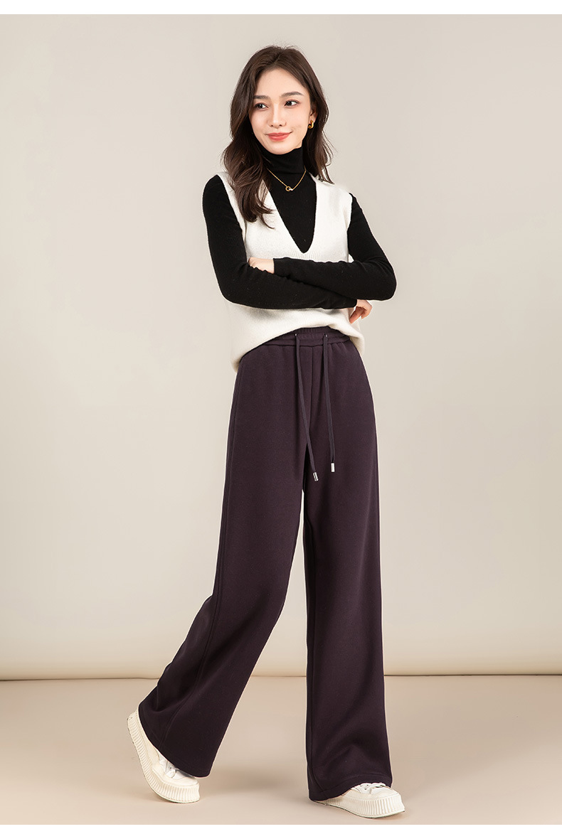 Quần ống rộng nữ cạp cao dáng suông chất Tencel Modal len lót lông cừu — màu tím chi tiết 10