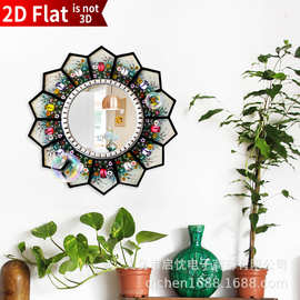 跨境新款创意北欧风格卧室客厅玄关木质2D复古壁挂件装饰镜子挂饰