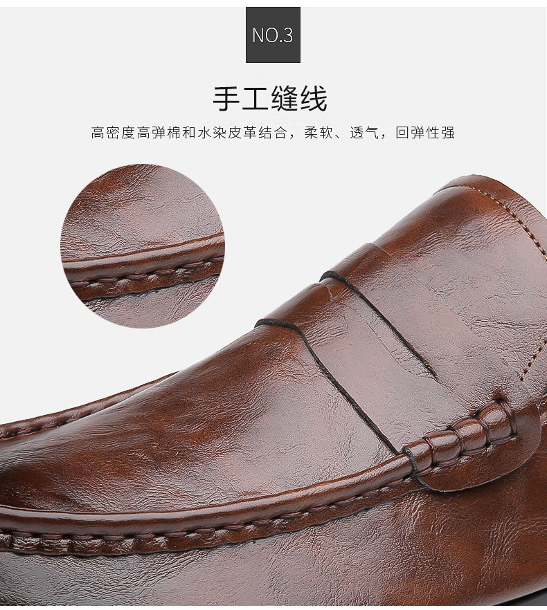 Giày lười nam da thật mũi tròn đế bằng chống trượt êm chân — Màu nâu, Màu đen chi tiết 10
