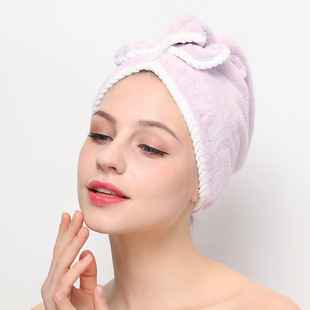 New Thickened Hair Drying Cap Manufacturer Wholesale Coral Velvet Bow Absorbent Hair Drying Bag Turban Soft Quick-Drying Hair Cap