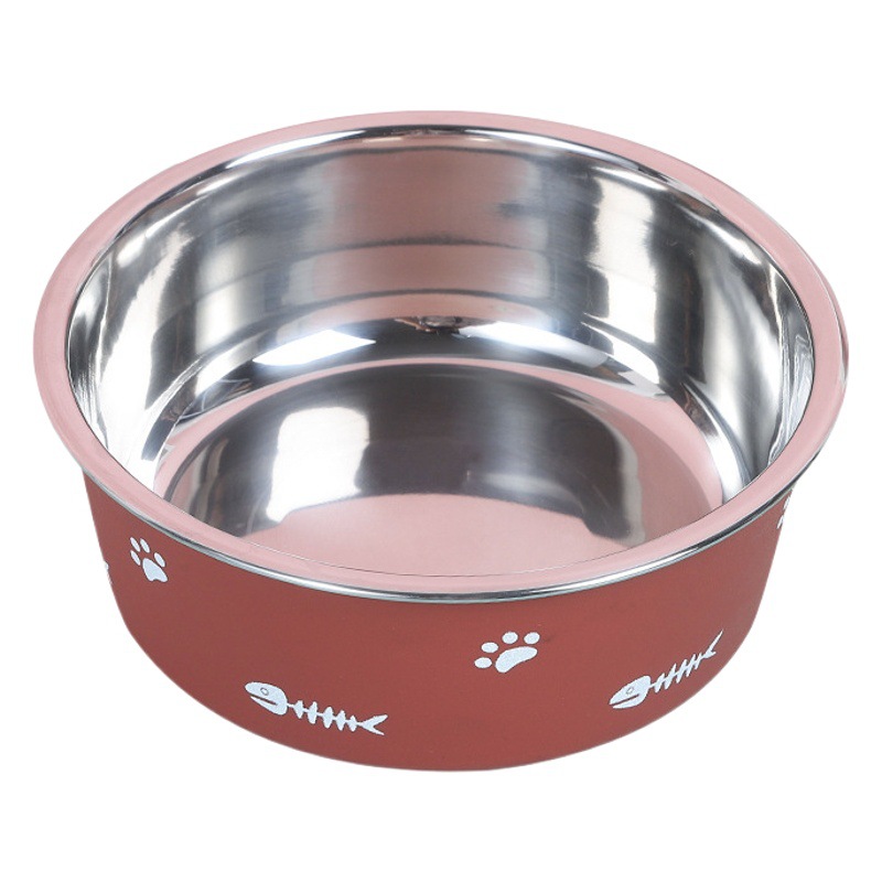 Recipiente de acero inoxidable antideslizante de plástico de doble capa Pet Bowl de succión transfronteriza tazón de acero inoxidable para perros tazón de comida para mascotas al por mayor