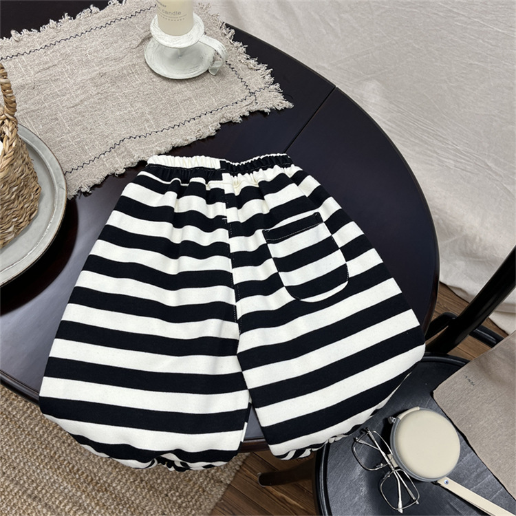 Pantaloni sportivi casual da bambino e bambina in stile occidentale, grandi pantaloni in PP per neonati, pantaloni larghi a righe in cotone per bambini_voghion.com