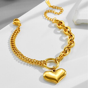 (Cross-border trading), retro golden bracelet stainless steel hip-hop style, European style, internet celebrity, simple and elegant design, does not fade 3