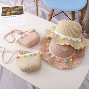 Summer new children Girl big brim sun protection UV protection outdoor straw hat breathable sun hat cute