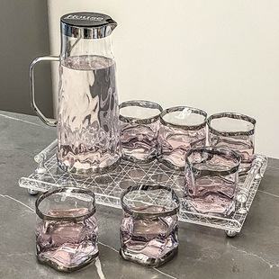 Suimu Water Cup Set for Home Living Room Accessible Luxury Glass Simple Heat-Resistant Water Set Ins Teacup Teapot Tea Set Combination