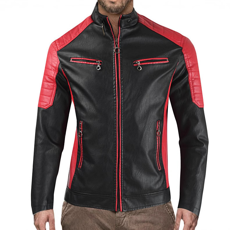2025 Amazon nuevo hombre locomotora chaqueta de cuero chaqueta con cremallera de lana chaqueta de cuero PU de moda chaqueta de comercio exterior