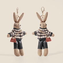 时尚千鸟格兔子可爱毛绒公仔挂件创意钥匙扣包包挂件毛绒玩具批发