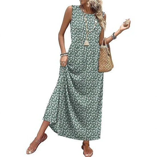 Cross-Border Amazon Specializes in Popular European and American Women's Summer Maxi Dresses, Flowing A-Line Sleeveless Tank Dresses Cross-Border Amazon Specializes in Popular European and American Women's Summer Maxi Dresses, Flowing A-Line Sleeveless Tank Dresses