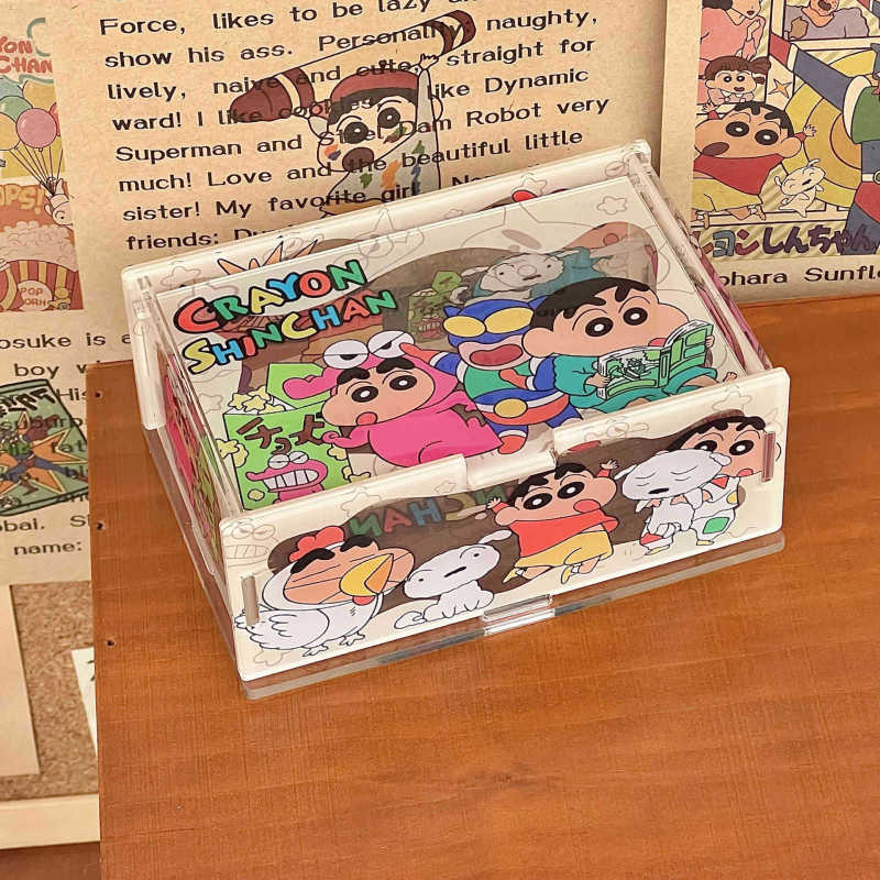 可爱蜡笔小新亚克力收纳盒透明防尘置物架家用客厅零食玩具杂物盒|undefined