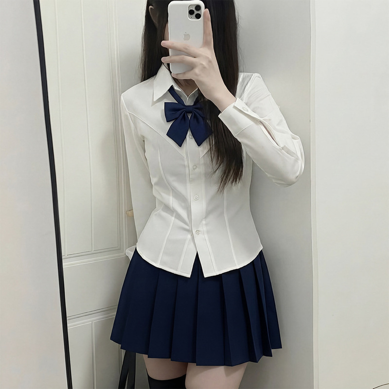 Waist-Cinching Slimming Shirt Jk Uniform Set Japanese School Style Short-Sleeve Long-Sleeve Shirt Plaid Skirt Pleated Skirt Full Set Waist-Cinching Slimming Shirt Jk Uniform Set Japanese School Style Short-Sleeve Long-Sleeve Shirt Plaid Skirt Pleated Skirt Full Set