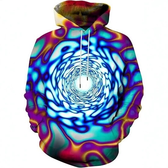 Best-selling on Amazon in Europe and America: Fashionable new men's full-print long-sleeve pocket hoodie with sci-fi tunnel halo print