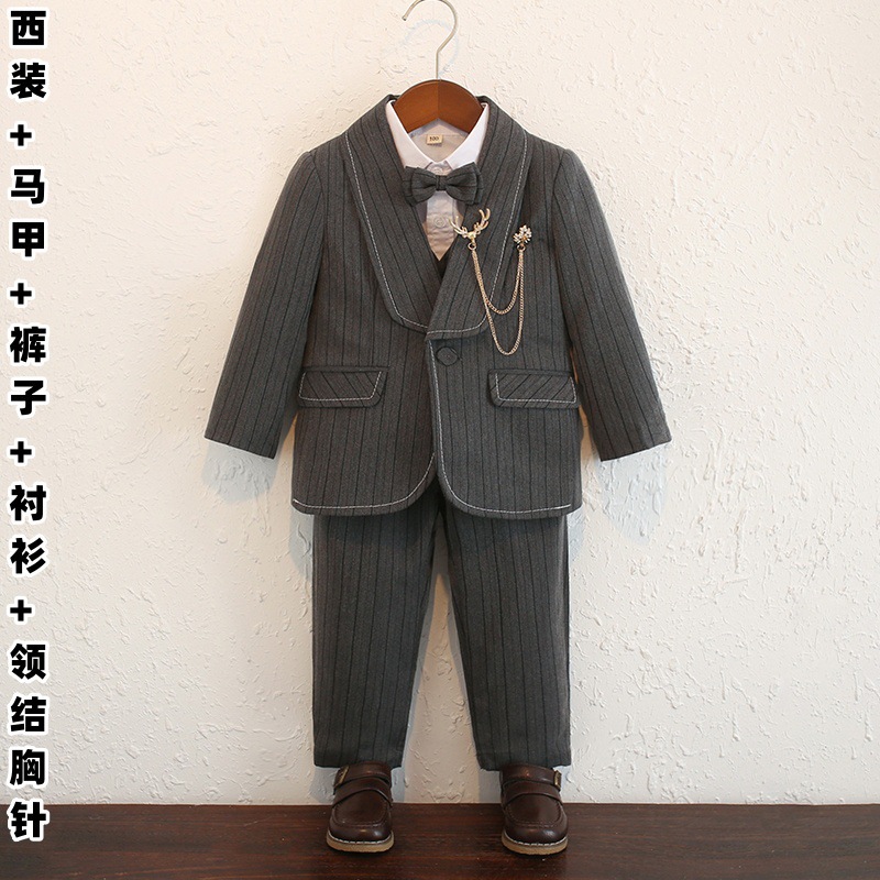 봄, 가을 다크그레이 83A2+9121 [슈트,조끼,바지,셔츠] + 나비넥타이 브로치
