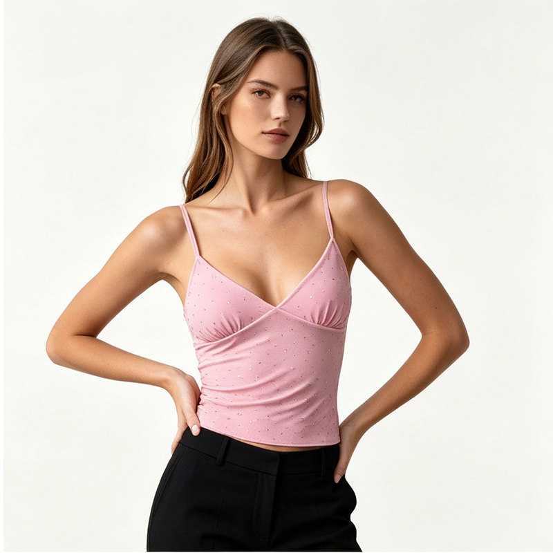 Mesh V-neck camisole, women's slim-fit short top, suitable for outerwear or as a base layer, in stock with a unique design