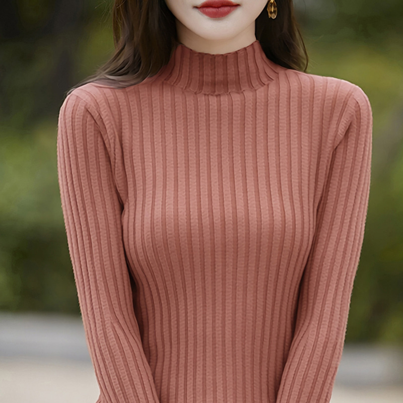 Cotton Semi-high Collar Pit Sweater Women's Autumn and Winter New Fashion All-match Warm Breathable Base Shirt Long Sleeve Sweater