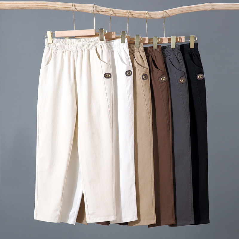 Simple Solid Color Pocket Design Casual Pants for Middle-Aged and Elderly, Comfortable Breathable Straight-Leg Pants for Daily Wear and Home Use Women's Pants