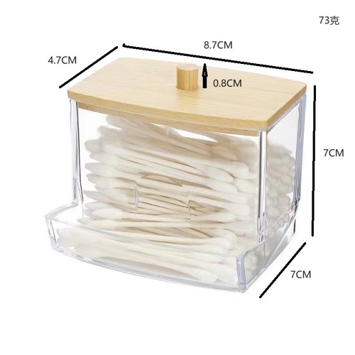 New Product Transparent Diamond Pattern Cotton Swabs with Bamboo Cap PS Portable Round and Long Combination Makeup Cotton Pads Storage Box