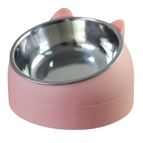 Internet celebrity stainless steel cat bowl and dog bowl double bowl to protect cervical spine oblique mouth pet food bowl pet supplies