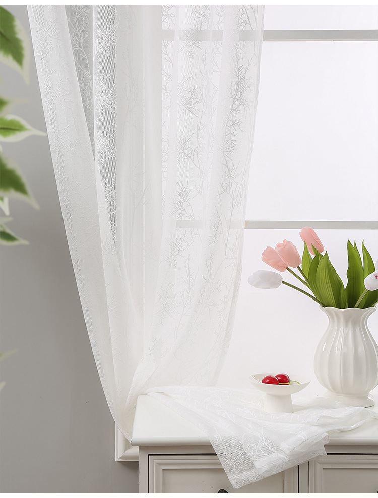 Einfache weiße Hintergrund Zweig Spitzenvorhänge Wohnzimmer Küche Balkon Studie Spitze Halbschattierung dekorative Vorhänge_voghion.com