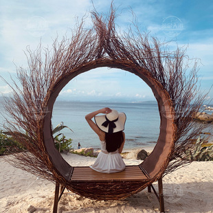 Bali Internet-Famous Bird's Nest Hanging Basket Outdoor Swing Creative Rattan Round Bed Water Drop Scenic Spot Tiktok Homestay Rocking Bed
