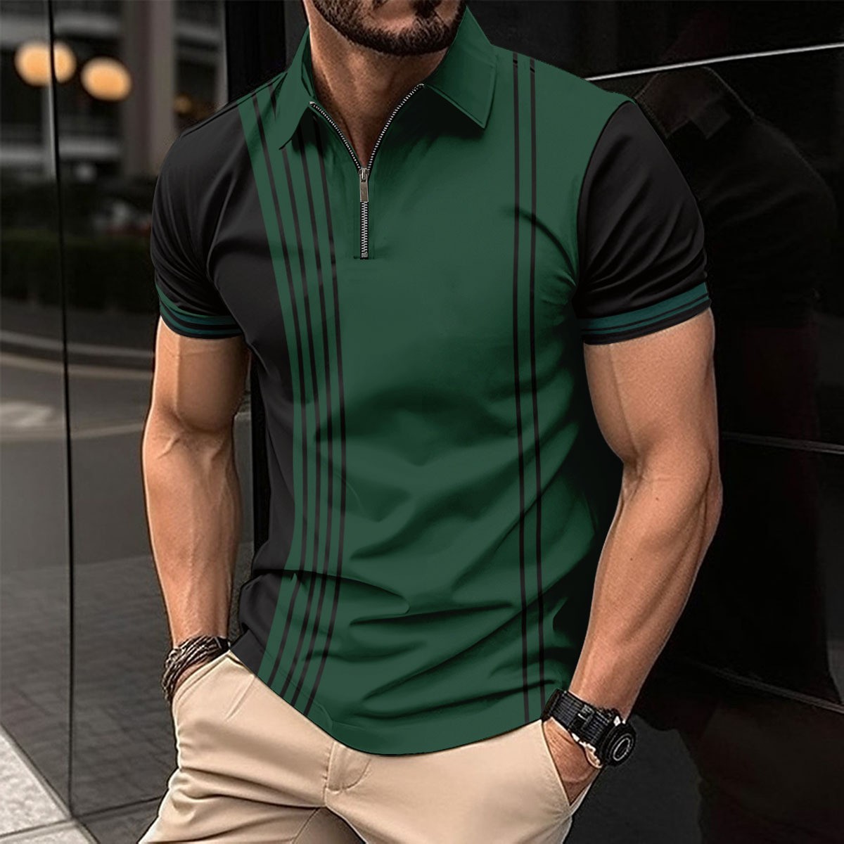 European and American ins cross-border 2024 new independent station men's golf POLO shirt stitching striped short sleeve T-shirt top