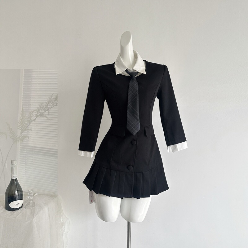 "Xinxing" Women's School Style Two-Piece Dark Academia Sweet Temperament Suit Dress Long Sleeve Dress for Women "Xinxing" Women's School Style Two-Piece Dark Academia Sweet Temperament Suit Dress Long Sleeve Dress for Women